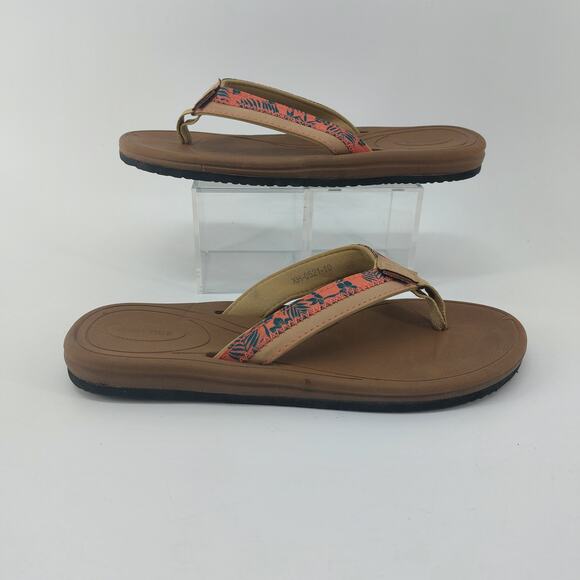 Hi Tide Flip Flop Sandals XH-0521-10 Coral Green Hawaiian Print Size 10 - Picture 2 of 12